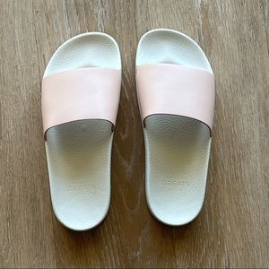 Greats pink and white leather slides